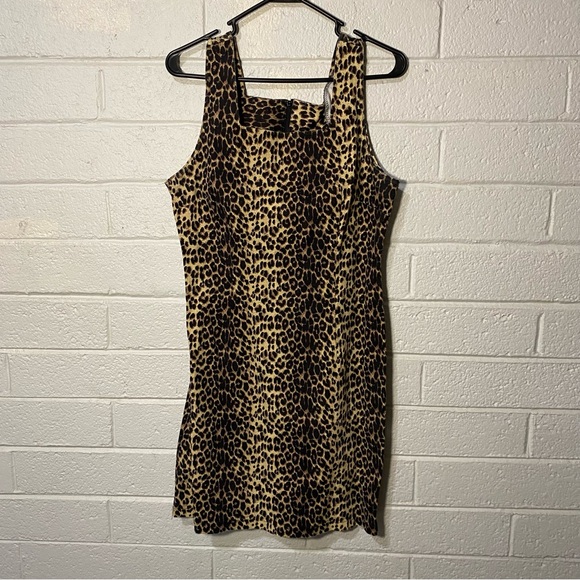 VINTAGE BLUE New Condition Square Neck Cheetah Dress Women’s Mini Midi Stretch - Picture 3 of 8
